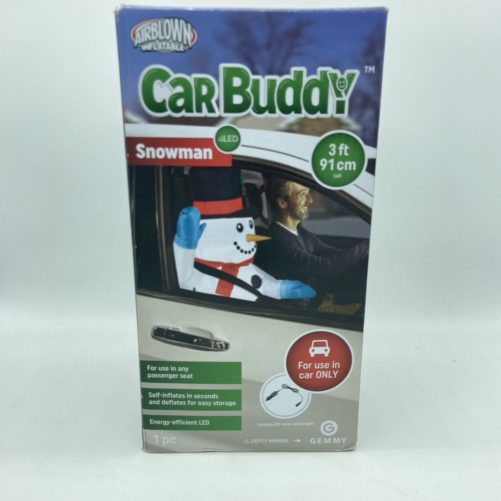 Snowman‎ Car Buddy 3 Ft Tall Gemmy Airblown Inflatable LED Christmas Winter